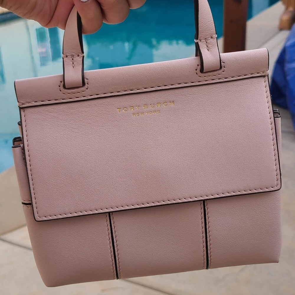 Tory Burch Block T Mini Satchel In Shell Pink - image 4